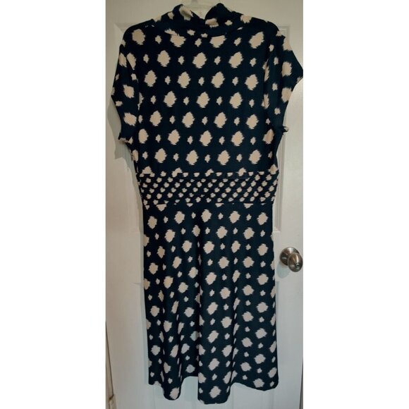 Phase Seven Blue & Beige Surplice V-Neck Midi Stretch Dress Short Sleeve 16 - Picture 3 of 7